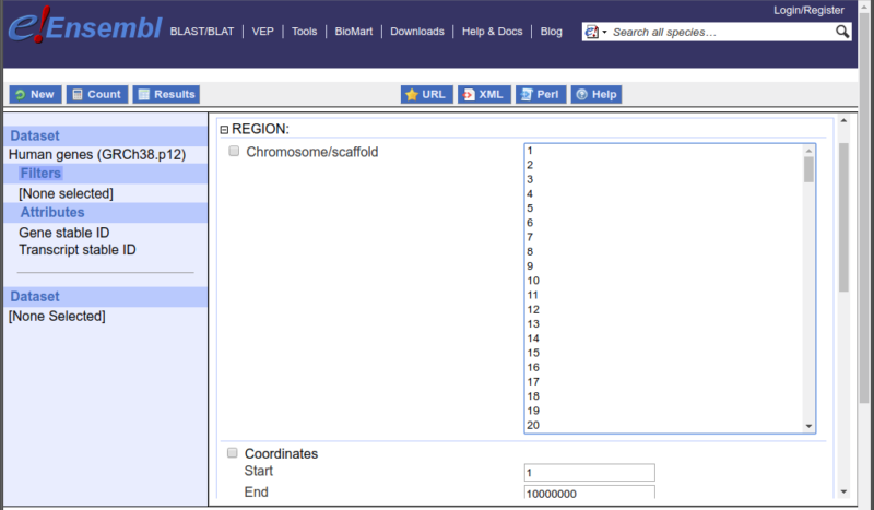 The options available to the Chromosome/Scaffold field are limited to a pretermined list based on the values in this dataset.